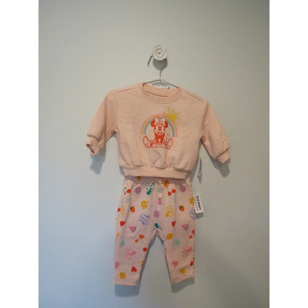 Old Navy Disney Minnie Mouse Rainbow Sweatshirt and Pants Set Pink 3-6M NWT